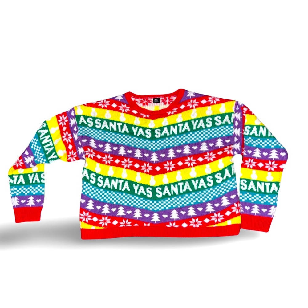 Ugly Christmas Sweater “PRIDE” Yaaaas Santa: GUC: Bright colors: XXL